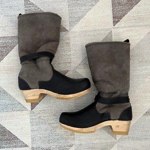 Sven Shearling Clog Boots Black Grey Sz 41 10